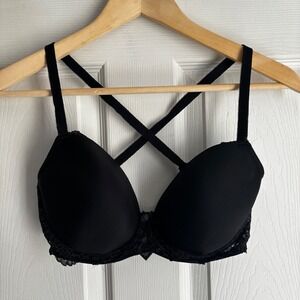 Victoria's Secret Dream Angels Black Lace Lined Demi Bustier Bra 32DDD